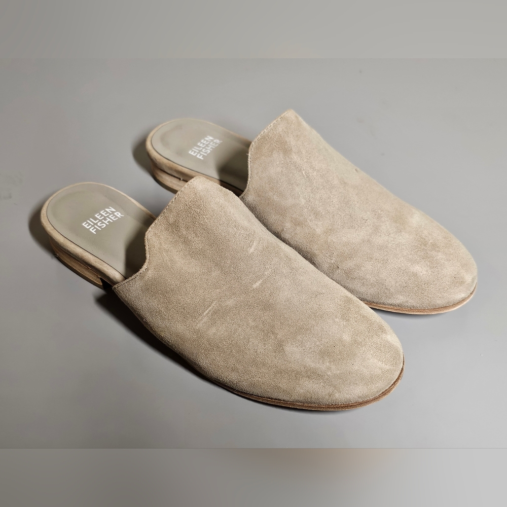 EILEEN FISHER Dion Suede Leather Mule Loafer Slides‎ in Moon Taupe Size 6.5